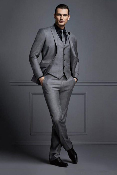 Dark Grey Mens Suit New Fashion Groom Suit Wedding Suits For Men 3 pieces Slim Fit Groom Tuxedos For Man ( Blazer+vest+pants)