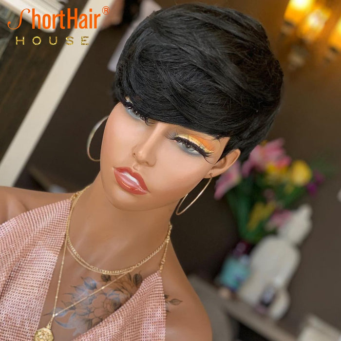 Short Pixie Cut Wig Wavy Wigs For Women Human Hair Wigs Bob With Bangs Wig Brazilian Hair Full Machine Made Wig Straight Bob Wig