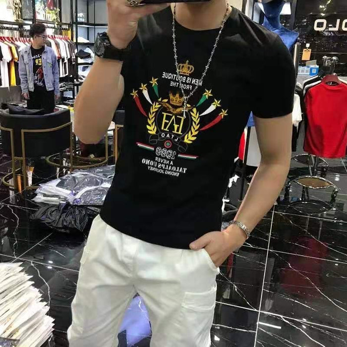 Men&#39;s T-shirt Embroidery Printing European 2021 Summer New Tide Brand Mercerized Cotton High-Quality O-Neck Top Youth Clothing