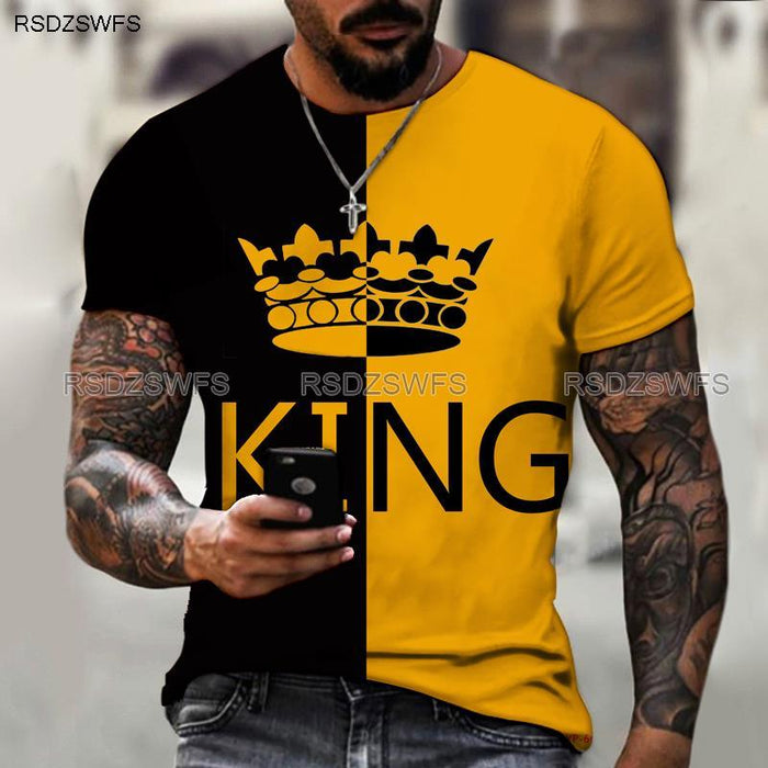 Men&#39;s Shirt Crown King KING 3D Printing Print Round Neck T-shirt High-quality Clothing Street Fashion Men Oversize 5XL