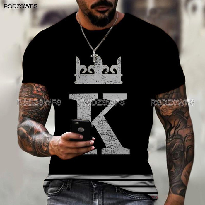 Men&#39;s Shirt Crown King KING 3D Printing Print Round Neck T-shirt High-quality Clothing Street Fashion Men Oversize 5XL