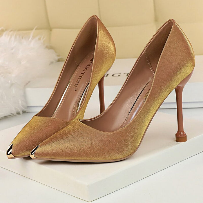 BIGTREE Shoes 2023 New Women Pumps Spring High Heels Satin Luxurious Banquet Shoes Stiletto Metal Tip Heels Women Party Shoes