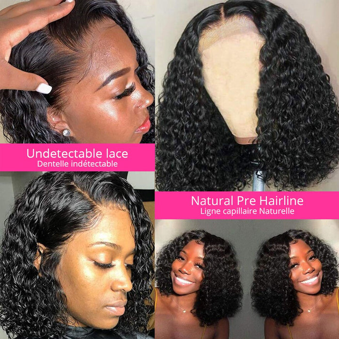 Human Hair Wigs For Women Brazilian Deep Wave Frontal Wig 180 Density Transparent T Part Lace Wig Jerry Curl Bob PrePlucked Remy