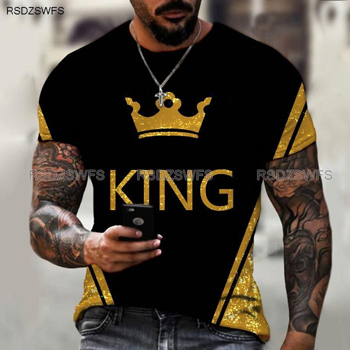 Men&#39;s Shirt Crown King KING 3D Printing Print Round Neck T-shirt High-quality Clothing Street Fashion Men Oversize 5XL