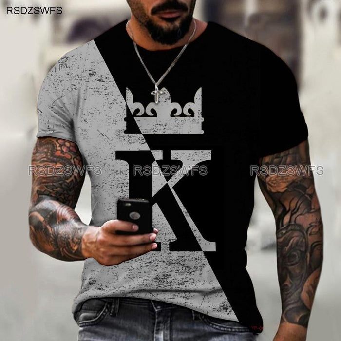 Men&#39;s Shirt Crown King KING 3D Printing Print Round Neck T-shirt High-quality Clothing Street Fashion Men Oversize 5XL